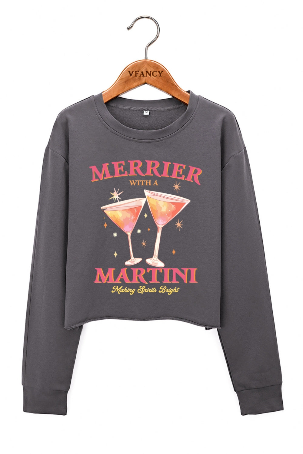 Pink merrier with martni christmas crop sweatshirt