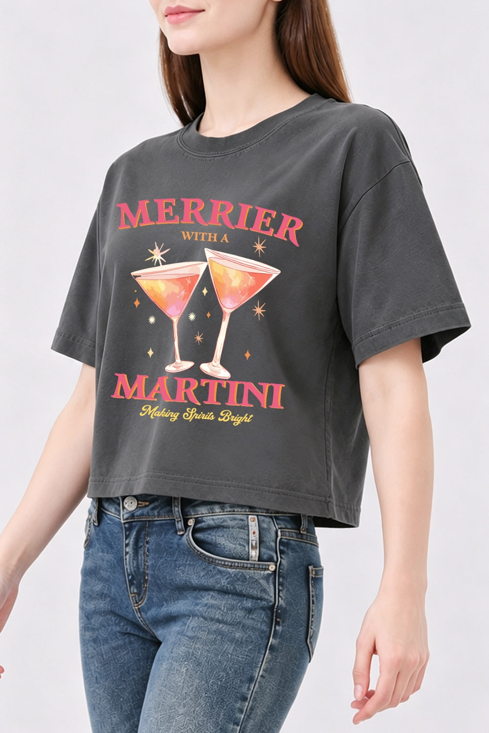 Pink merrier with martni christmas crop top