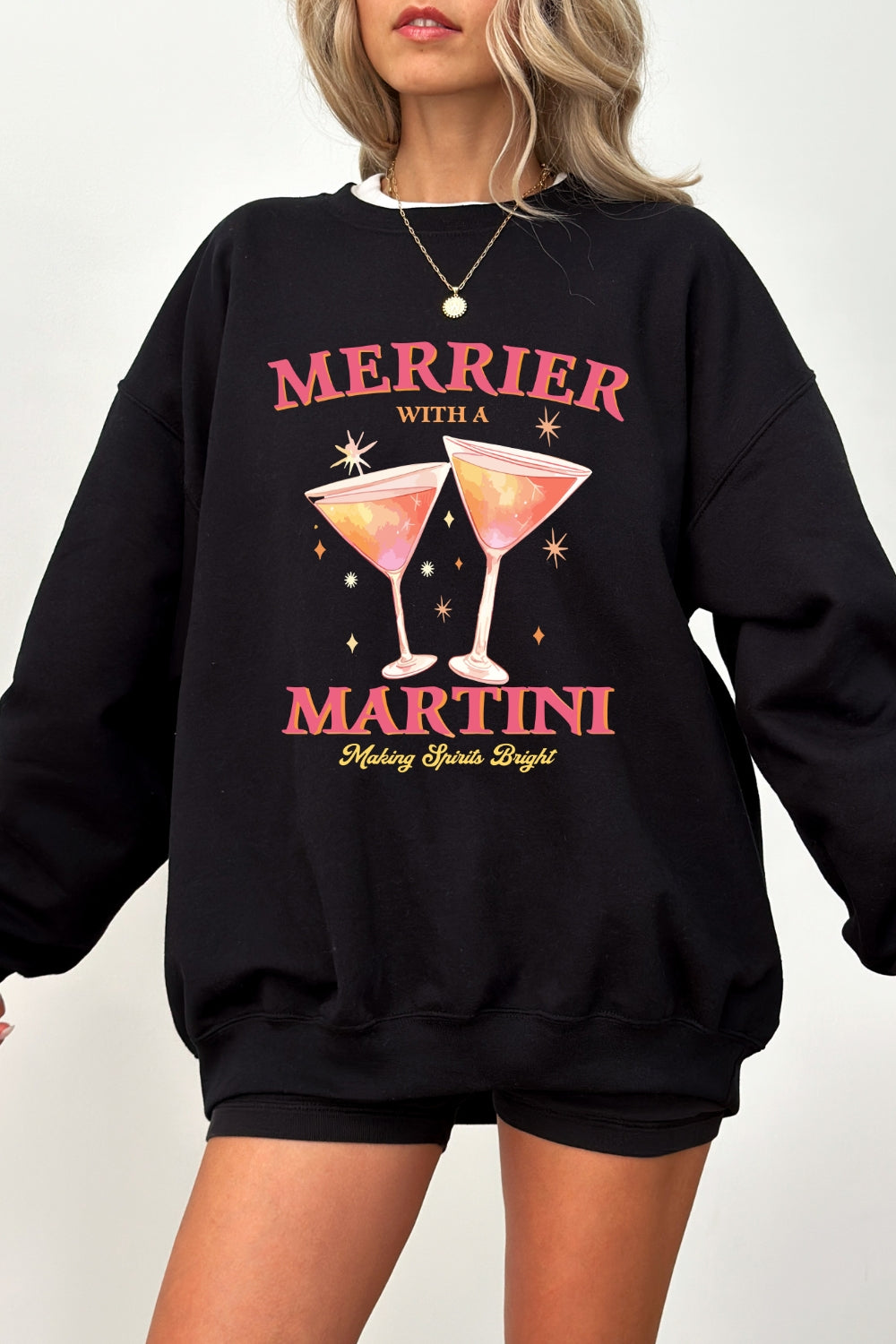 Pink merrier with martni christmas sweatshirt