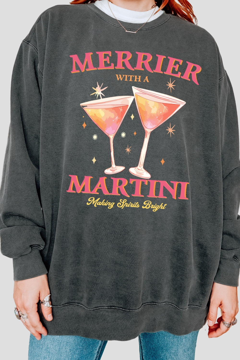 Pink merrier with martni christmas sweatshirt