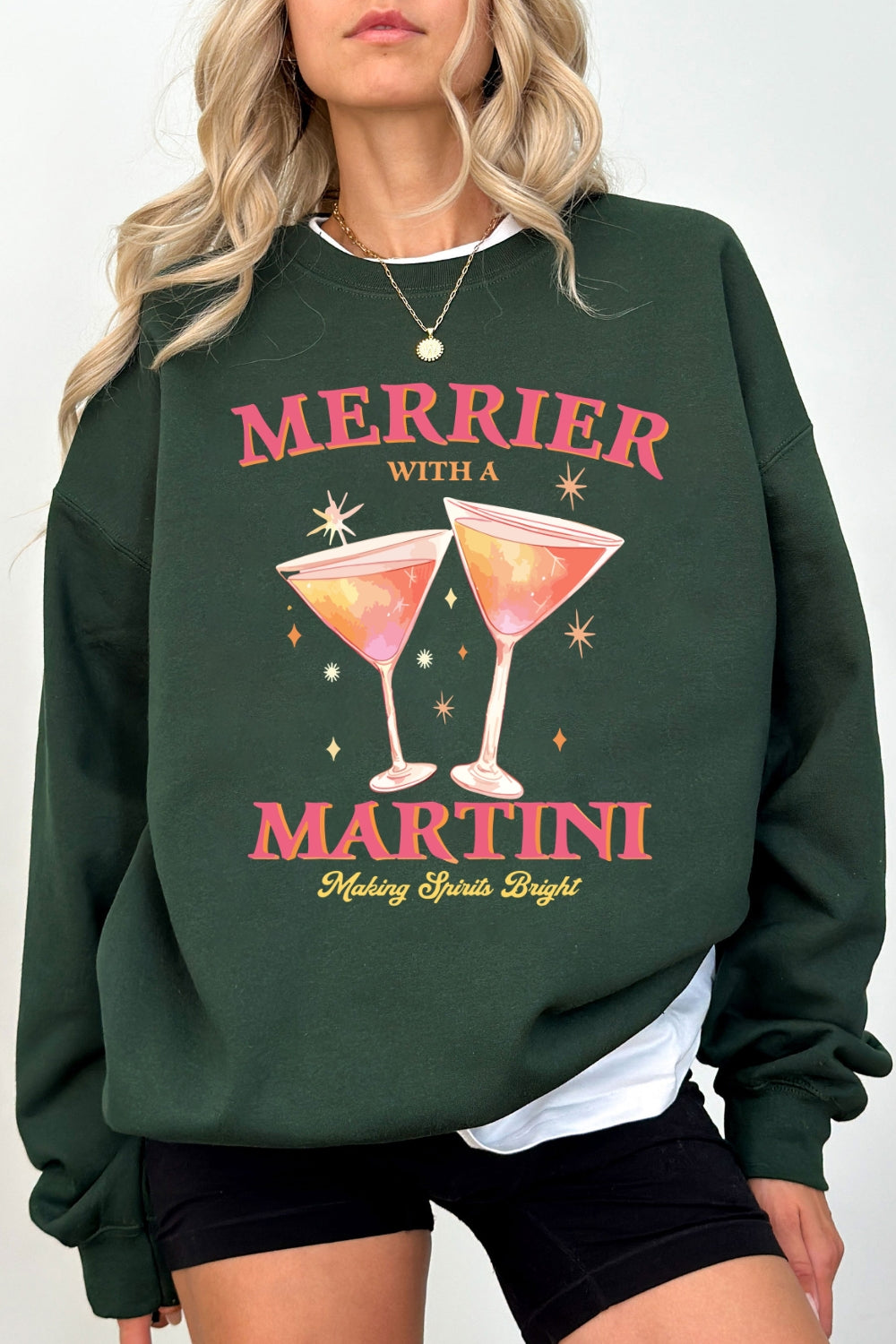 Pink merrier with martni christmas sweatshirt