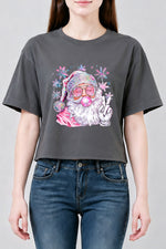 Pink santa blowing bubble snowflake crop top