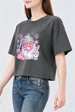 Pink santa blowing bubble snowflake crop top