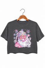 Pink santa blowing bubble snowflake crop top