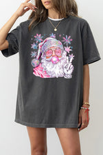 Pink santa blowing bubble snowflake tee