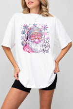 Pink santa blowing bubble snowflake tee
