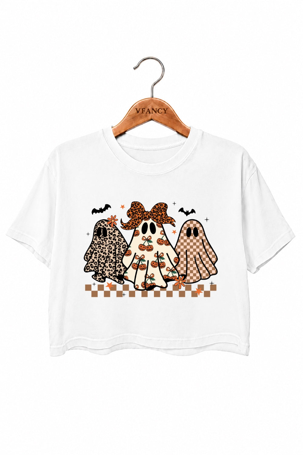 Playful checkerboard ghost crop top