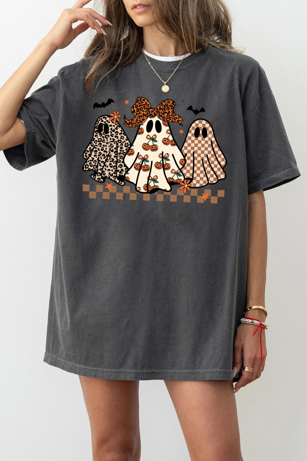 Playful checkerboard ghost crop top