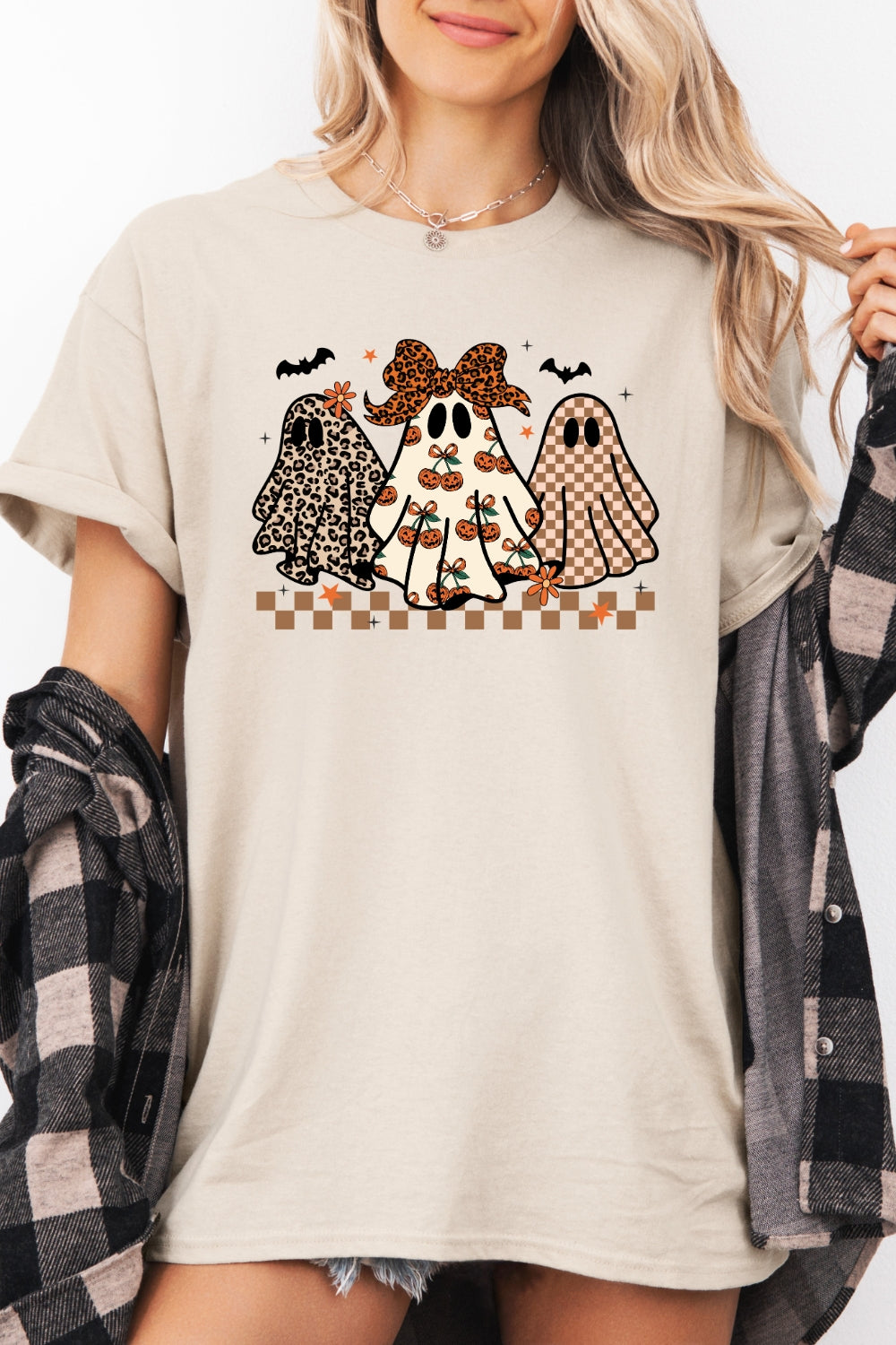 Playful checkerboard ghost crop top
