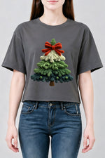 Plush christmas tree print crop top