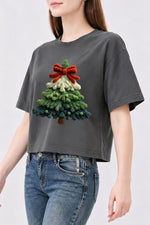 Plush christmas tree print crop top
