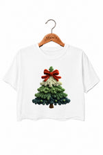 Plush christmas tree print crop top