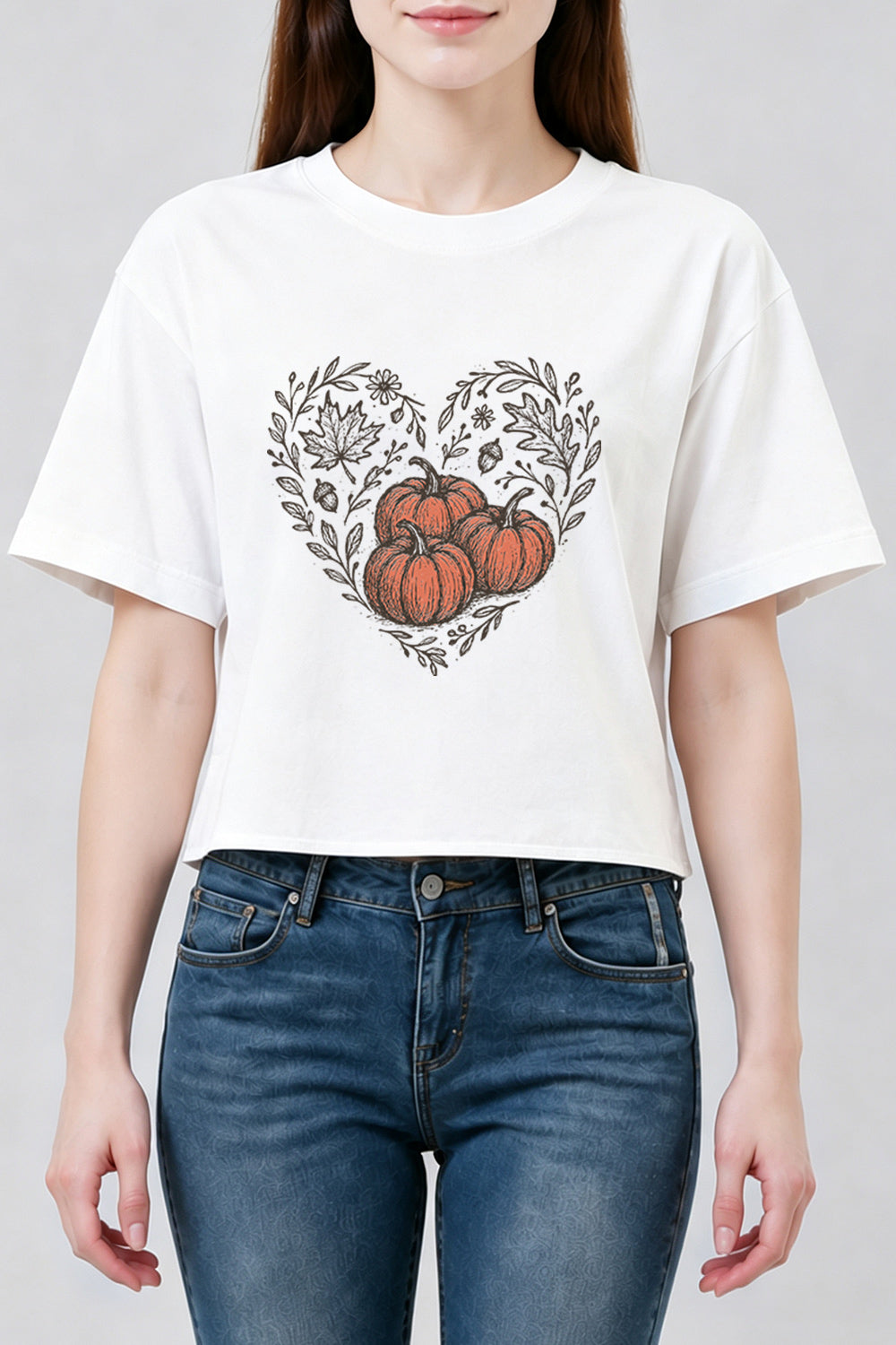 Pumpkins and maple leaves crop top
