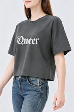 Queer gothic font crop top