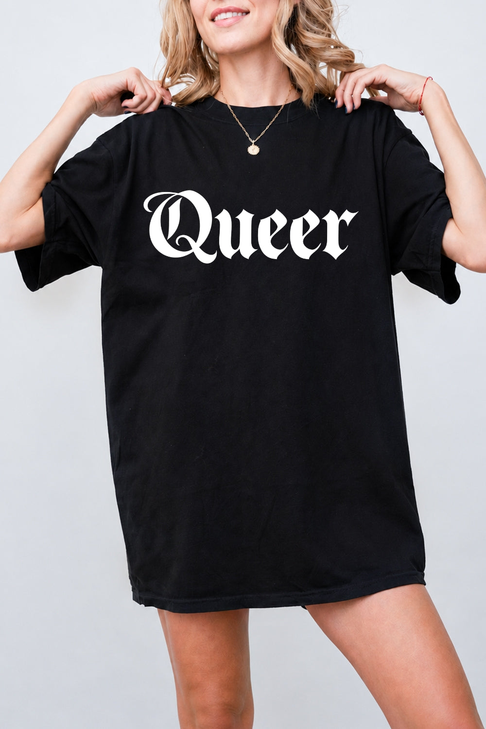 Queer gothic font tee