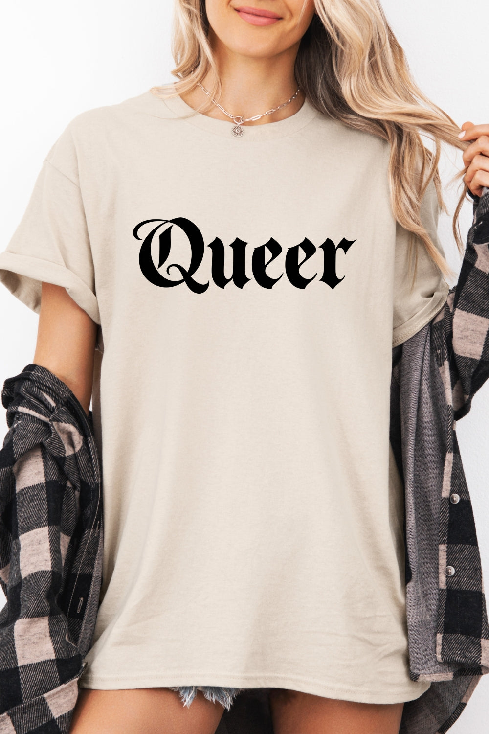 Queer gothic font tee