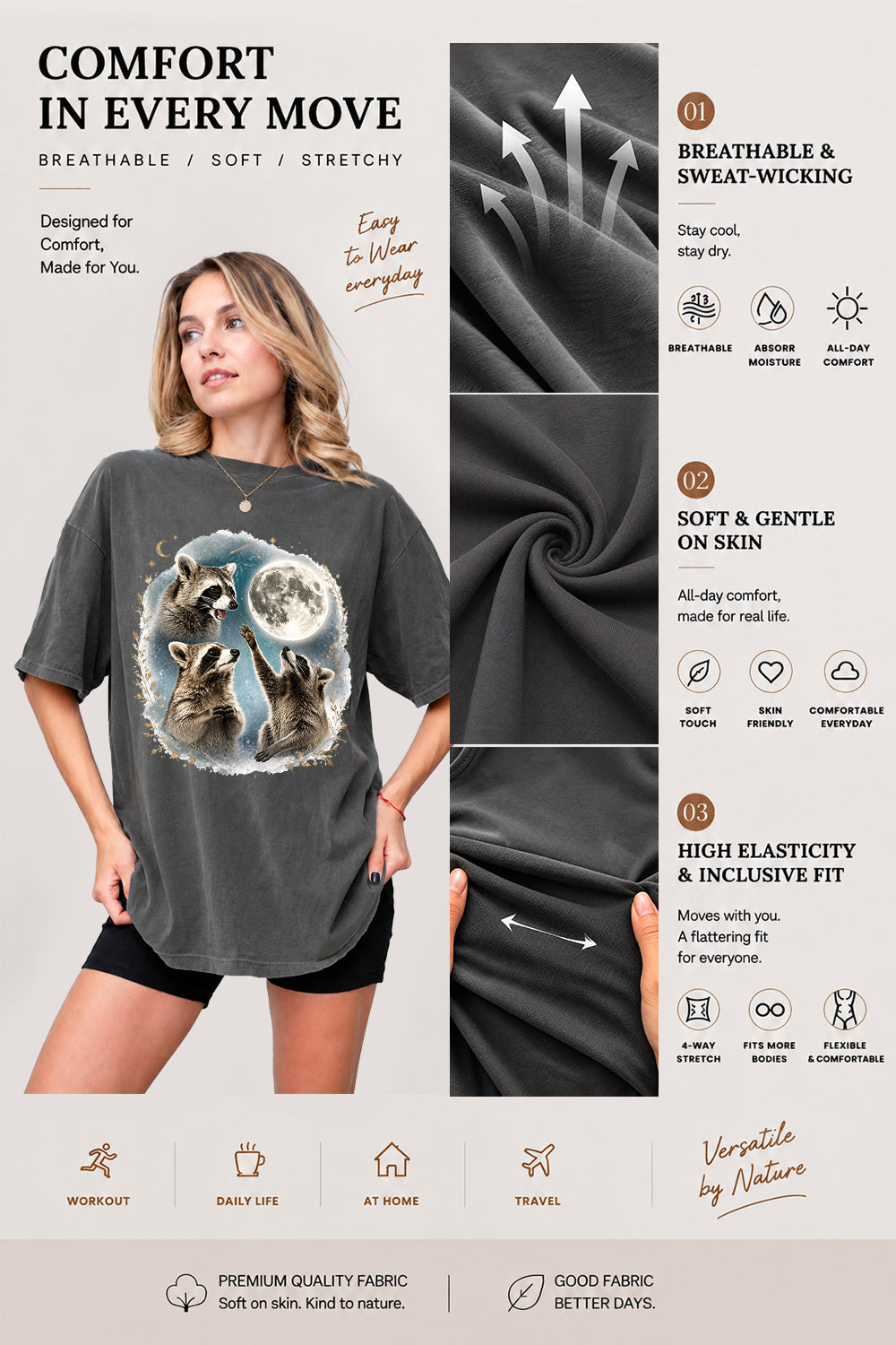 Raccoons gather around the moon tee