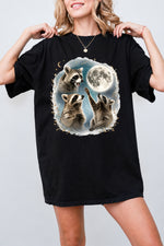 Raccoons gather around the moon tee