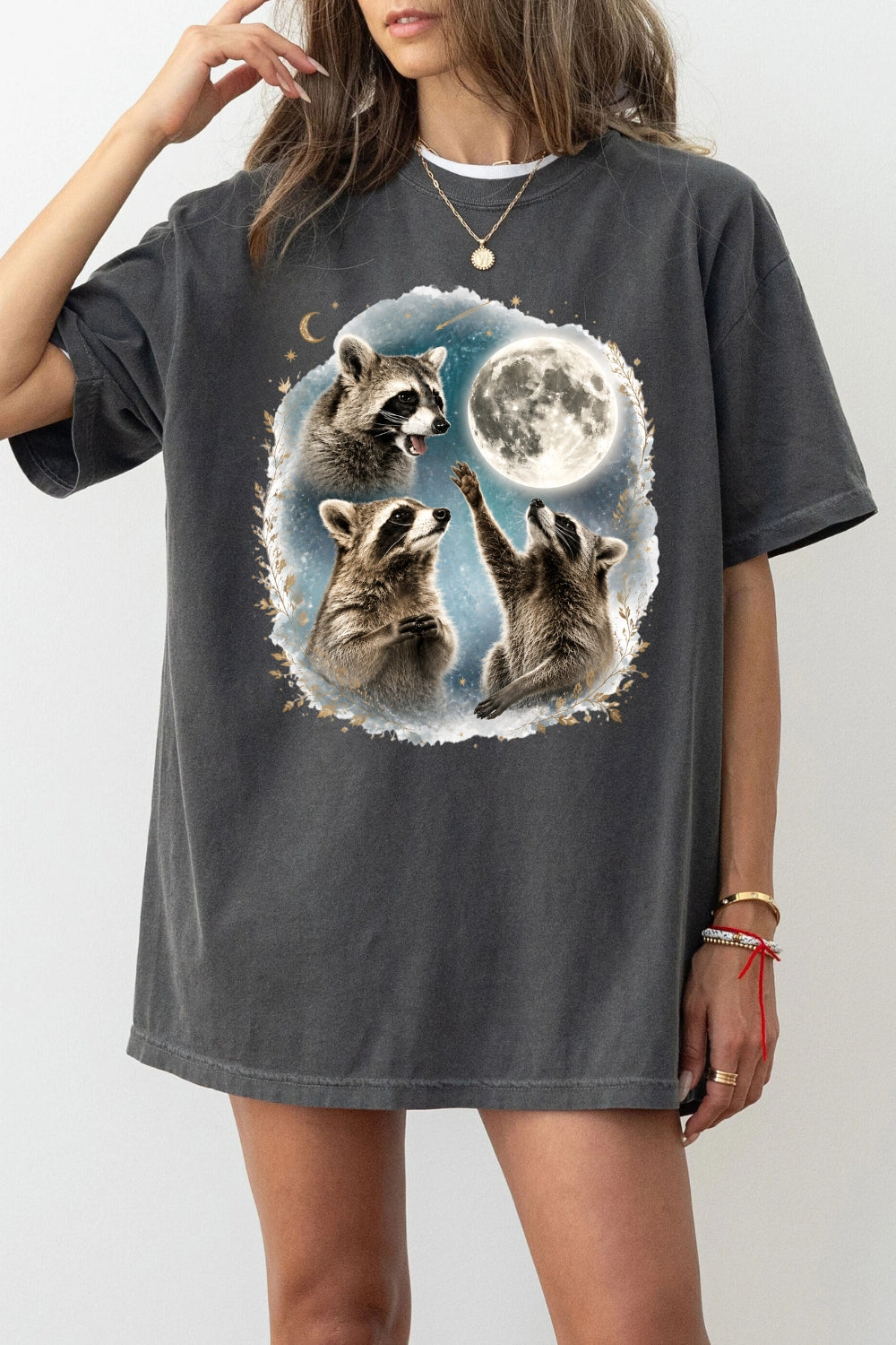 Raccoons gather around the moon tee