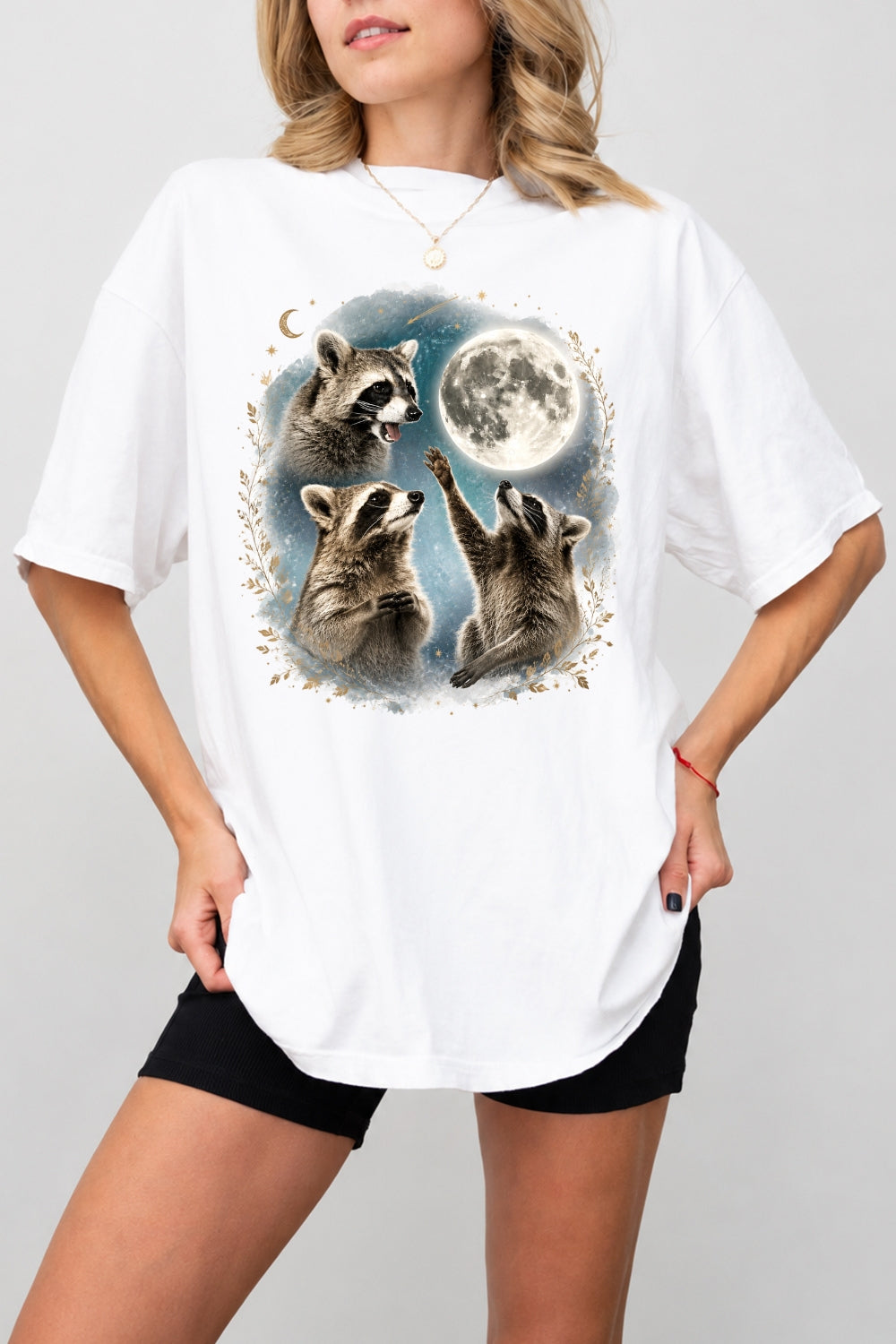 Raccoons gather around the moon tee