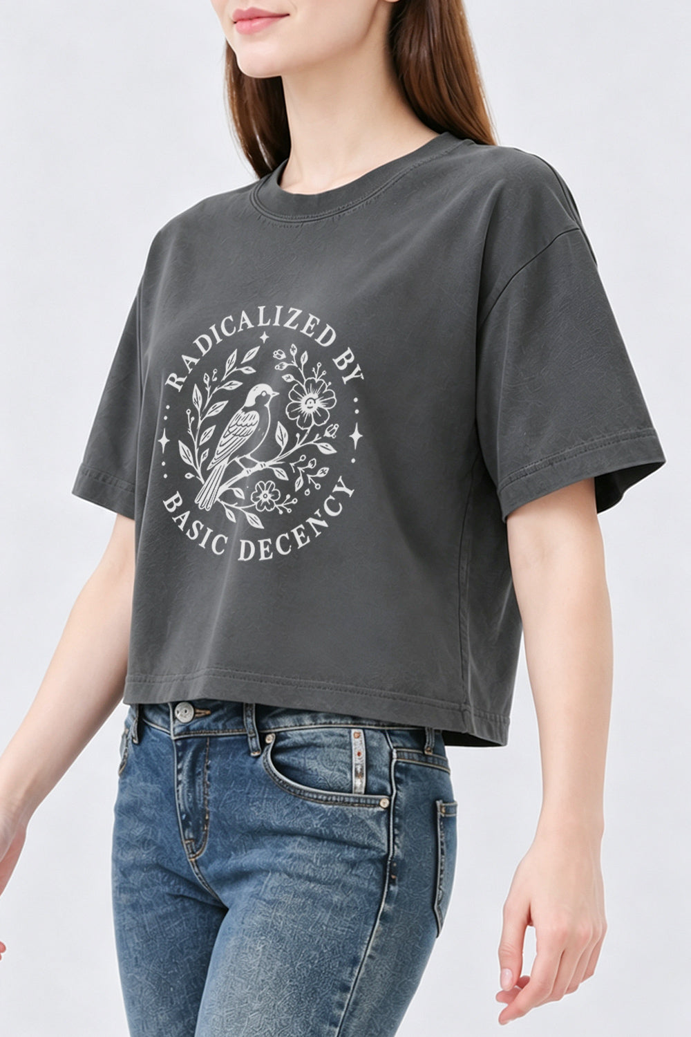 Radicalized by basic decency bird crop top