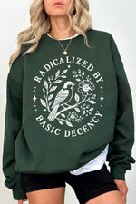 Radicalized by basic decency bird sweatshirt