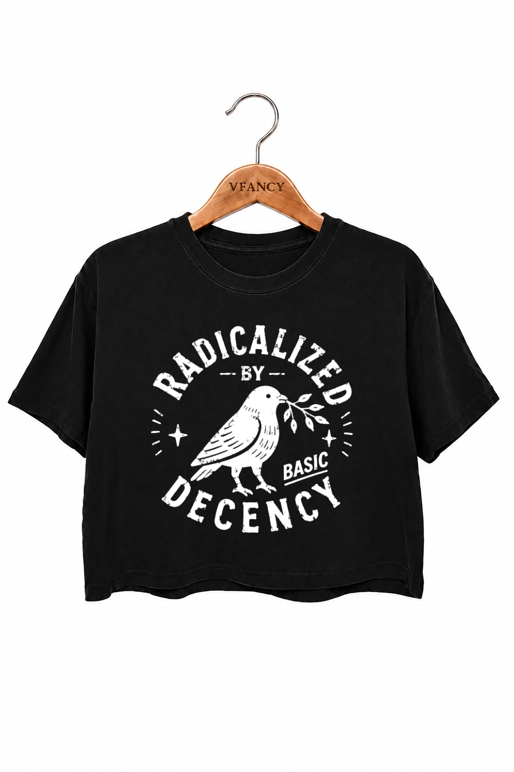 Radicalized by basic decency birds crop top