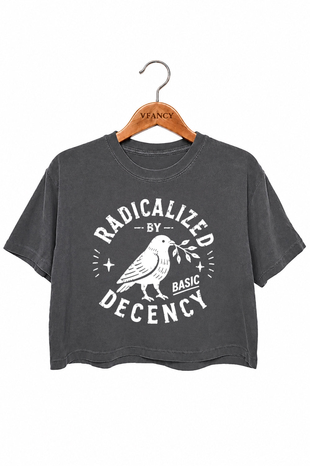 Radicalized by basic decency birds crop top