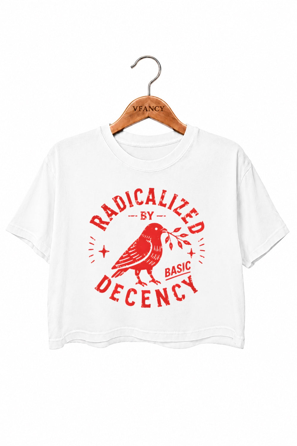 Radicalized by basic decency birds crop top