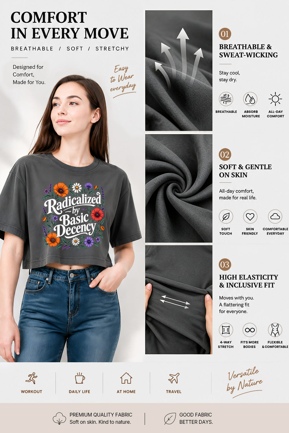 Radicalized by basic decency floral crop top