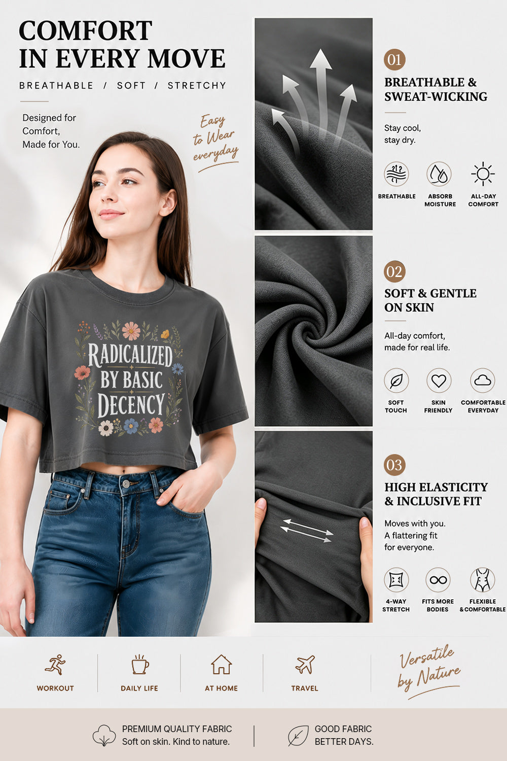 Radicalized by basic decency flowers crop top