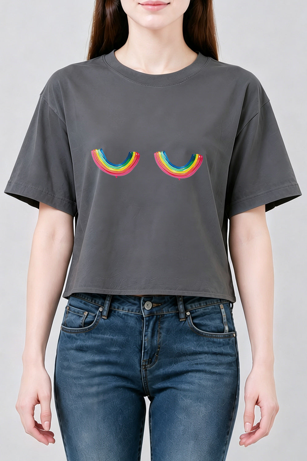 Rainbow chest funny crop top