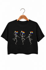 Rainbow flag dancing skull crop top