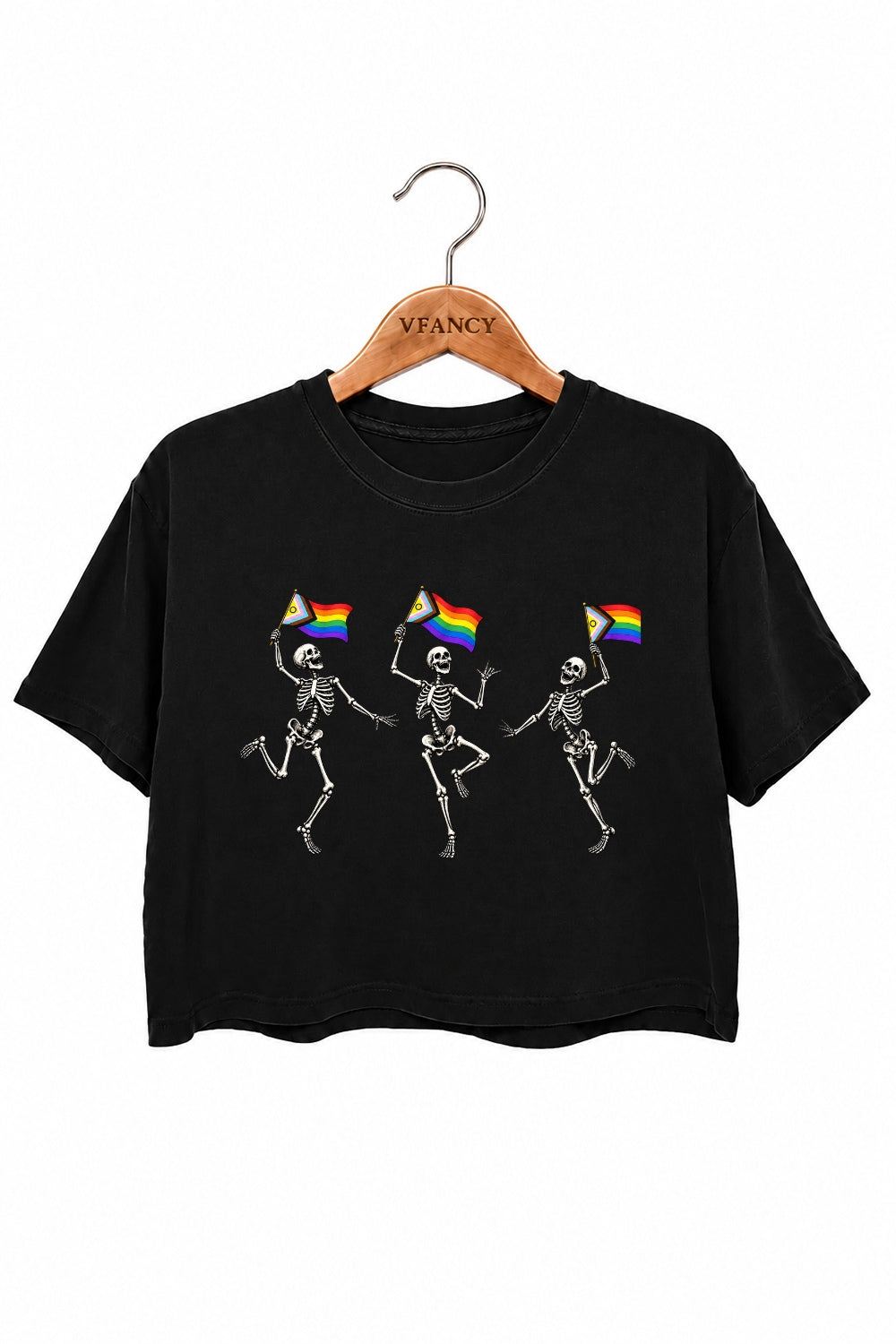 Rainbow flag dancing skull crop top