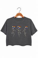 Rainbow flag dancing skull crop top