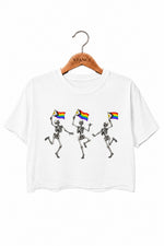 Rainbow flag dancing skull crop top