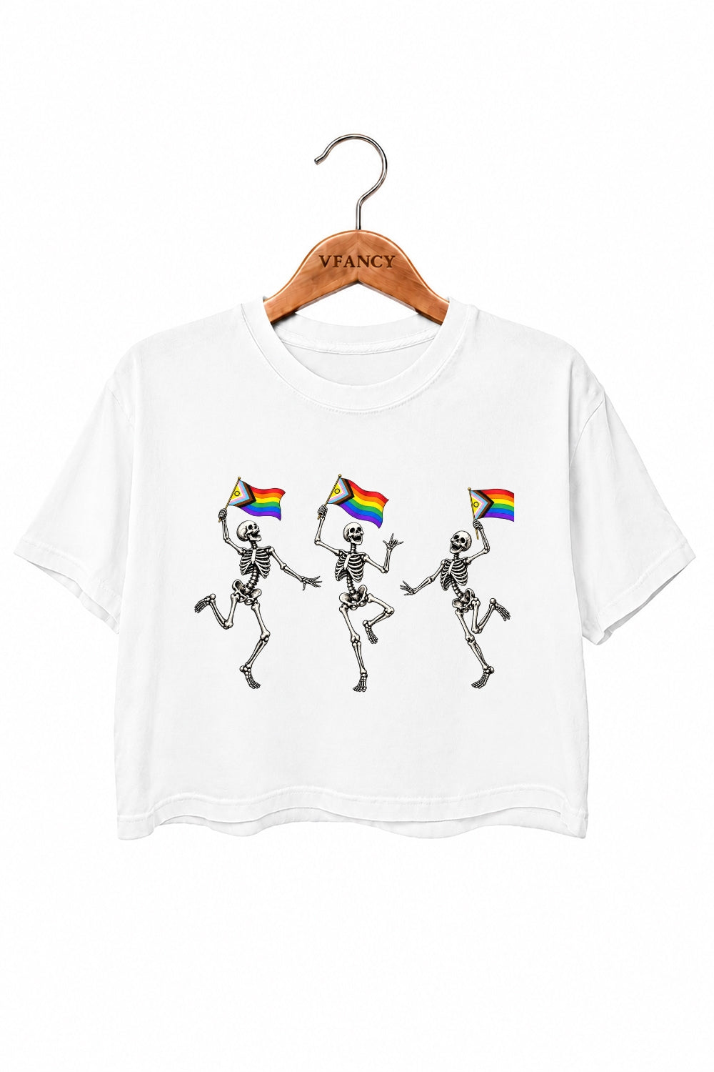 Rainbow flag dancing skull crop top