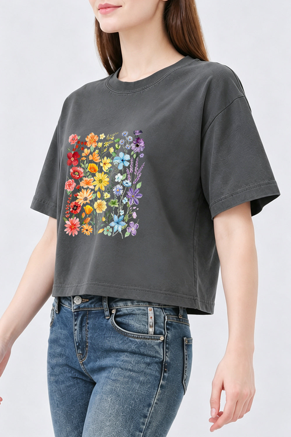 Rainbow wild flowers crop top