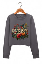 Resist bird floral crop sweatshirt