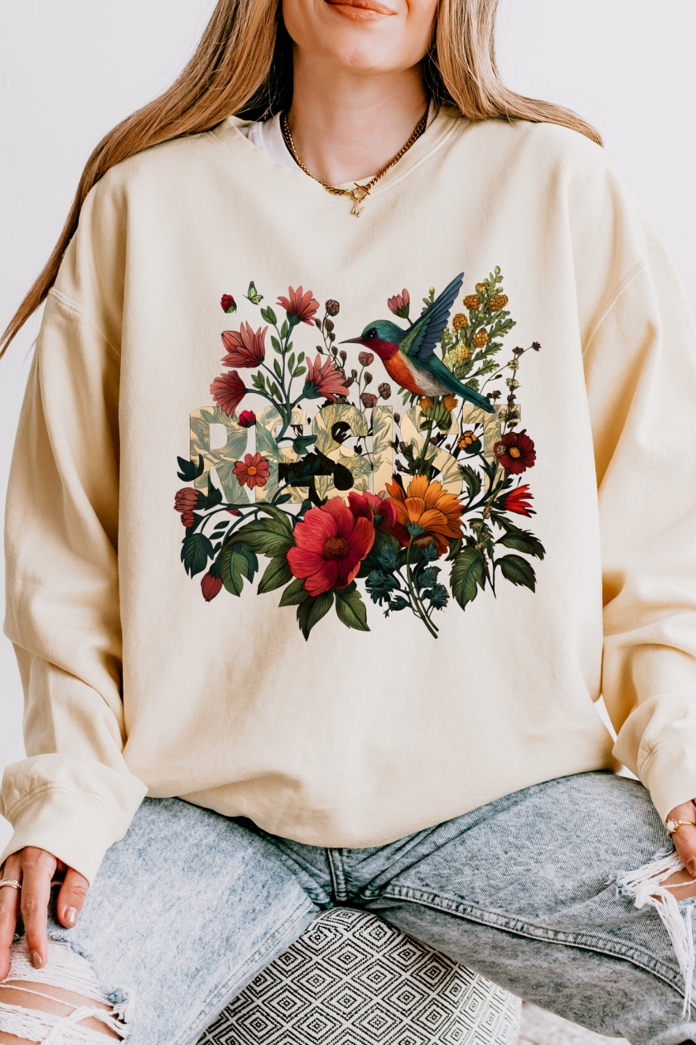 Resist bird floral sweatshirt