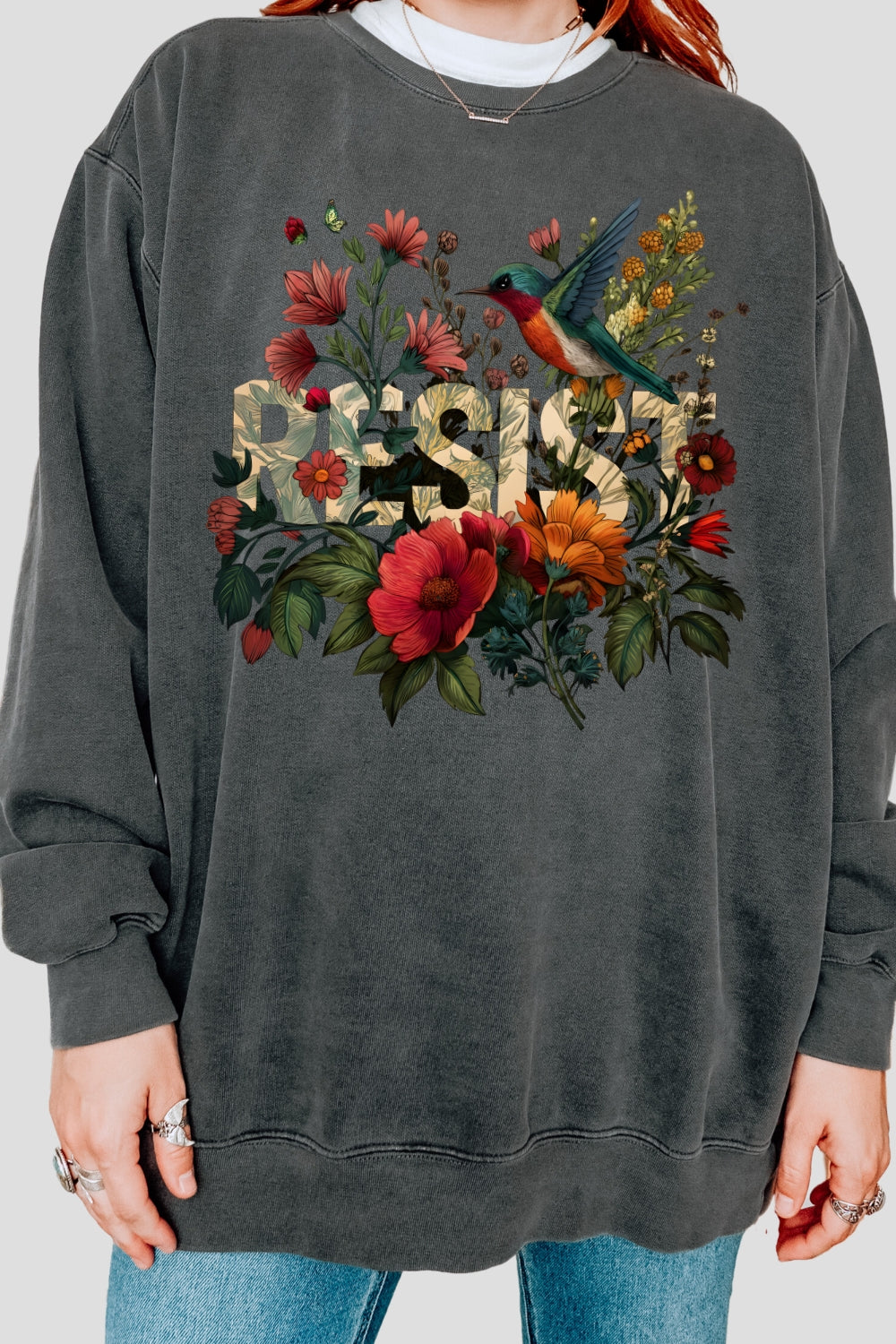 Resist bird floral sweatshirt
