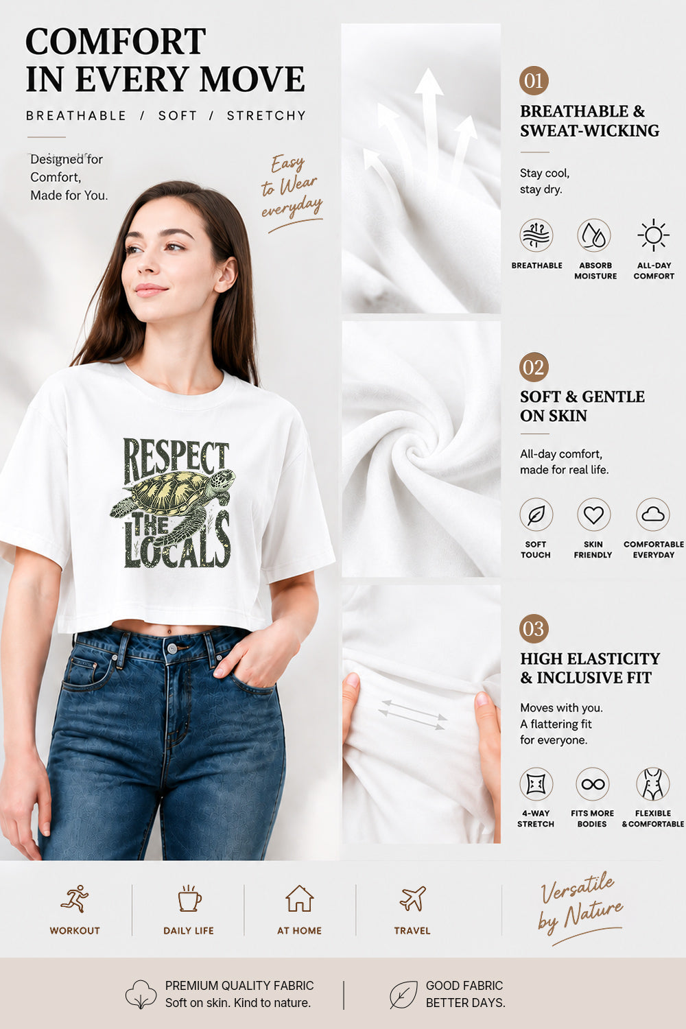 Respect the locals turtle crop top