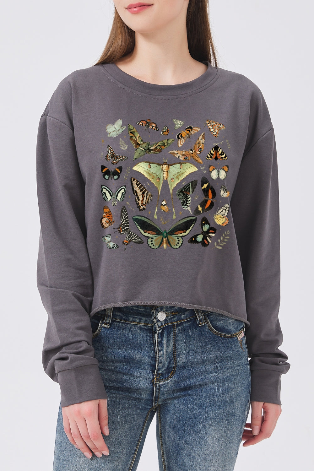 Retro butterfly collection crop sweatshirt