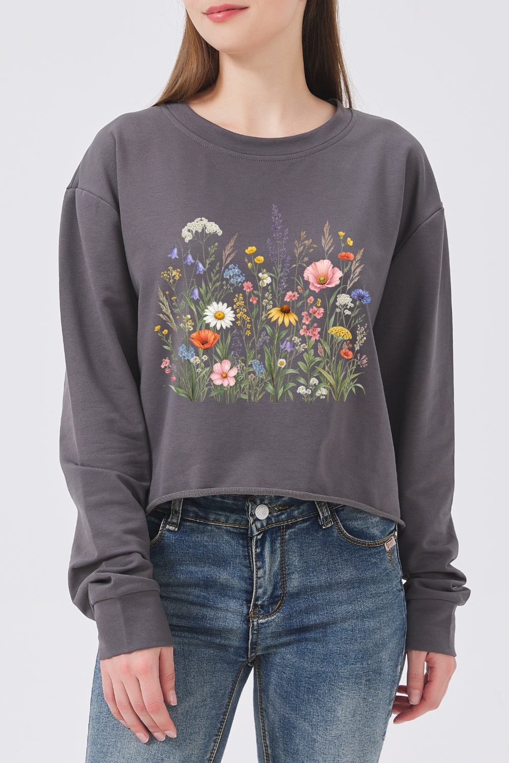 Retro cluster of flowers crop sweatshirt