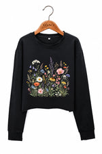 Retro cluster of flowers crop sweatshirt