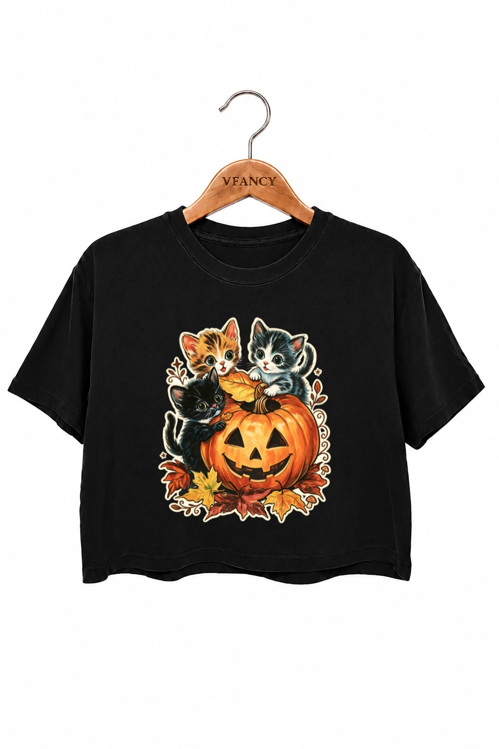 Retro halloween pumpkin kitten crop top