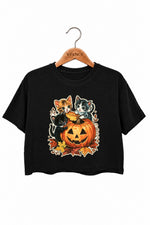 Retro halloween pumpkin kitten crop top