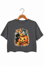 Retro halloween pumpkin kitten crop top
