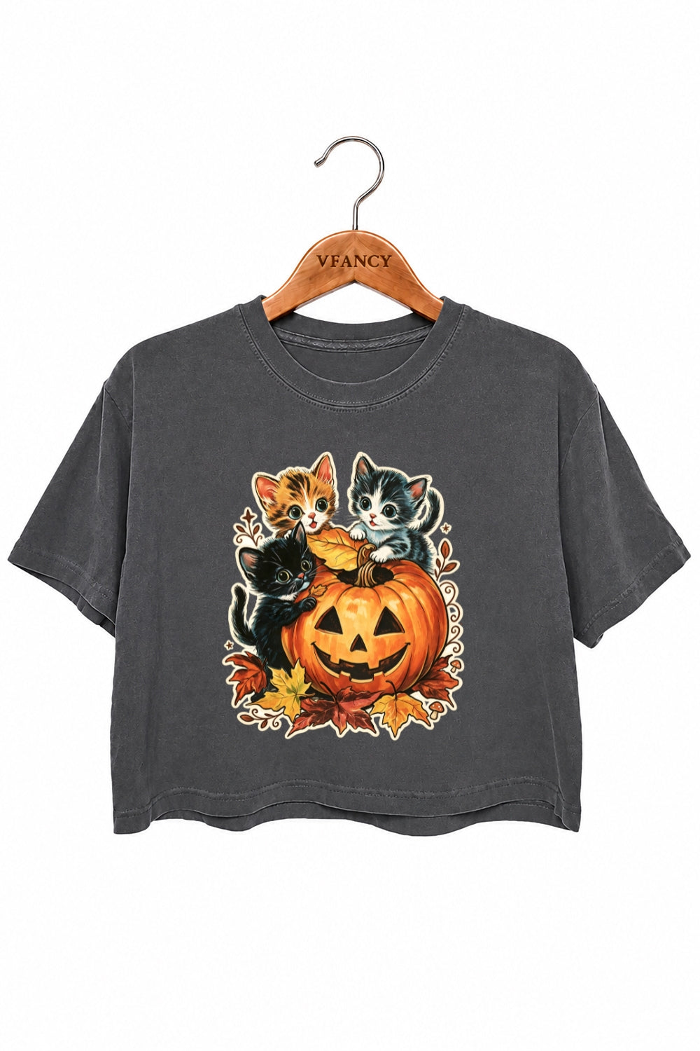 Retro halloween pumpkin kitten crop top
