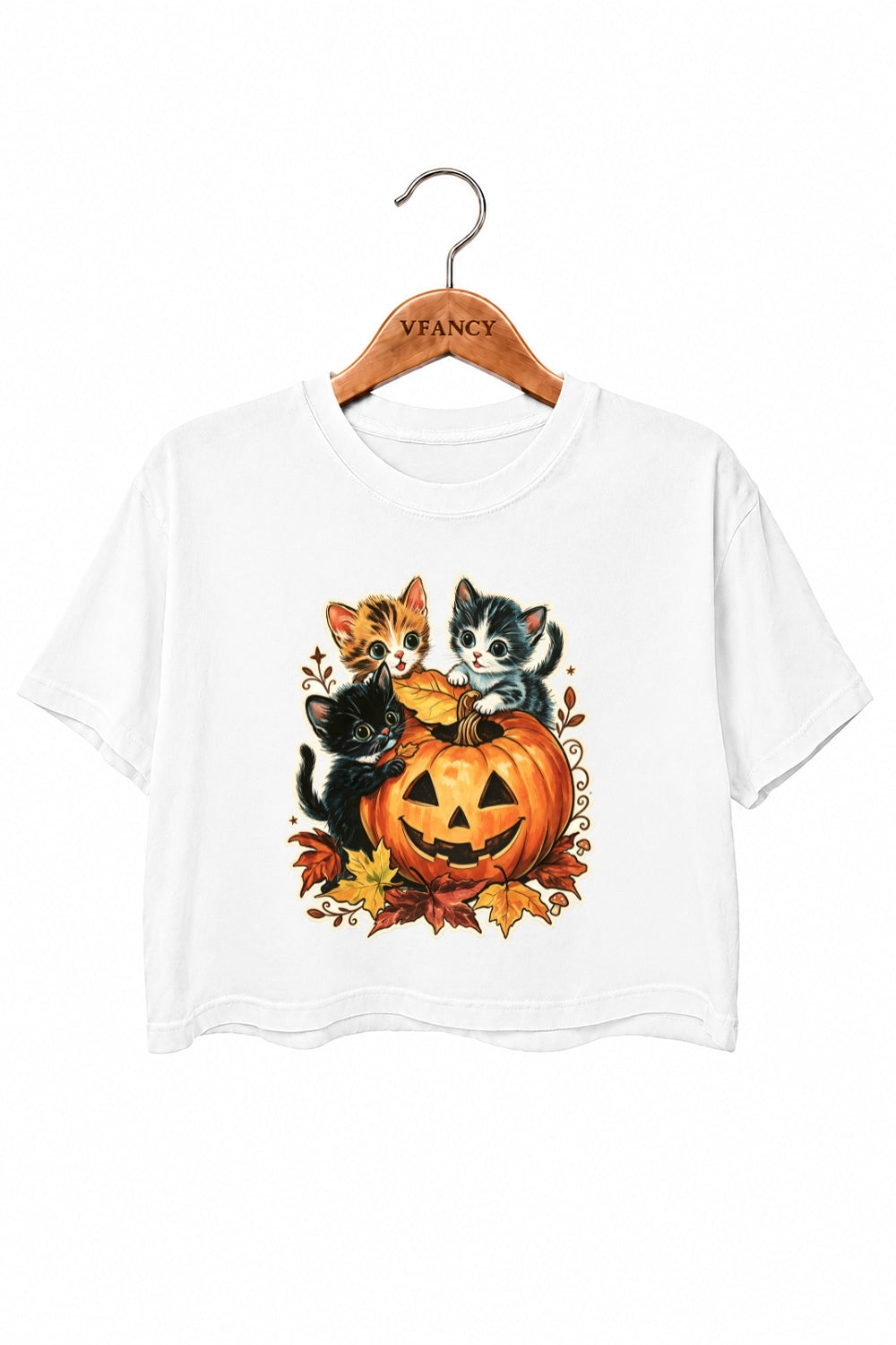 Retro halloween pumpkin kitten crop top